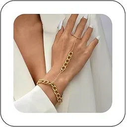 chirography 1 Pcs Premium gold Vintage Curb Finger Ring Bracelet Gold Slave Bracelet Hand Chain Boho Wrist Chain Bracelet Rhinestone Punk Chunky Hand Chain Bracelet Jewelry for Women-picture-19