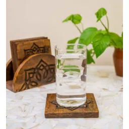 chitra goenka crafts & creations Wooden Engraved Design Coaster with Stand -Set of 4-picture-21