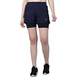 chkokko Double Layered Sports Gym Workout Running Shorts for Women Navy 4XL-picture-23