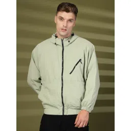 Chkokko Green Relaxed Fit Solid Hooded Jackets-picture-46