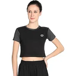 CHKOKKO Half Sleeve Round Neck Yoga Gym Wear Workout Crop Top for Women Black Grey Size M-picture-23
