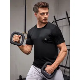 CHKOKKO Men Black Solid Round Neck Running T-shirt-picture-40