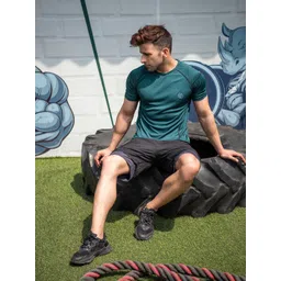 CHKOKKO Men Green Solid Round Neck Dry Fit Gym T-shirt-picture-13