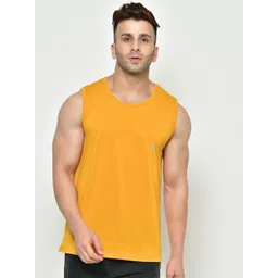 CHKOKKO Men Mustard Solid Round Neck Innerwear Vest-picture-15