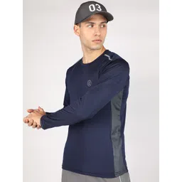 Chkokko Men Navy Blue Solid Round Neck Dry Fit T-shirt-picture-12