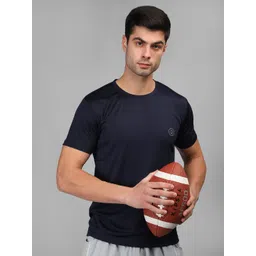 Chkokko Men Navy Blue Solid Round Neck Running T-shirt-picture-11