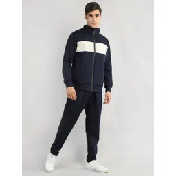 CHKOKKO Men Navy Blue Solid Tracksuit-picture-17