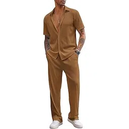 CHKOKKO Men Training Suit Solid Polyester Summer Co-Ord Set With Polo Neck-image-42