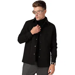 chkokko Men Tweed Modern Winter Coat Hip Length Single Breasted Overcoat With Spread Shirt Collar| Buttoned Cuffs And Front Side Pockets For Stylish Casual Or Formal Wear-picture-32