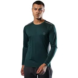 CHKOKKO Men's Solid Quick Dry Full Sleeve Regular Fit Round Crew Neck Active Sportswear Gym T-Shirt for Workout Training Running and Fitness Activities Bottlegreen XXL image 1