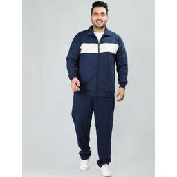 CHKOKKO Plus Size Colourblocked Mock Collar Long Sleeves Cotton Sports Tracksuit-picture-31