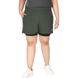 chkokko Solid Women Dark Green Sports Shorts-picture-19