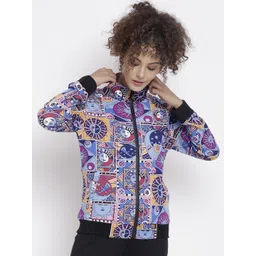 CHKOKKO Women Multicoloured Printed Stand Collar Bomber Jacket image 1