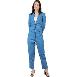 chkokko Women Solid Crop Blazer and Trouser Formal Suit-picture-47