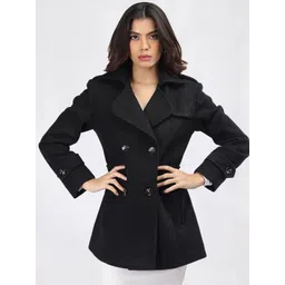 CHKOKKO Women Solid Double Breasted Over Coat-picture-32