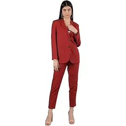 chkokko Women Solid Notched Lapel Blazer and Trouser Formal Suit-picture-21