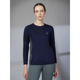 chkokko Women Solid Round Neck Polyester Dark Blue T-Shirt-picture-17