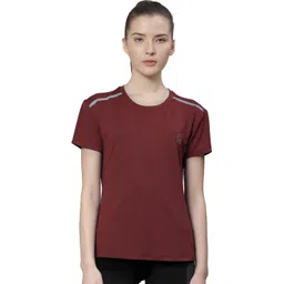 chkokko Women Solid Round Neck Polyester Maroon T-Shirt-picture-14