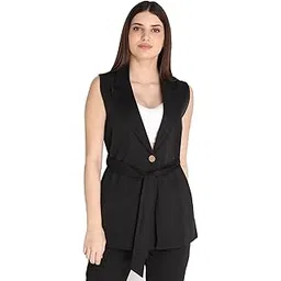 chkokko Women Solid Sleeveless Regular Fit Formal Blazer-picture-29