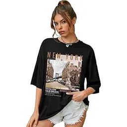 chkokko Women's Polyester Oversized Fit Oversized Round Neck Drop Shoulder Printed T-Shirt-picture-11