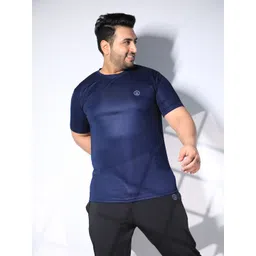 CHKOKKO Plus Men Navy Blue Checked Dri-FIT Training or Gym T-shirt-picture-22