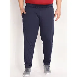 CHKOKKO Plus Men Navy Blue Solid Track Pants-picture-18