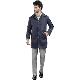Polycotton Winter Wear Single Breasted Notch Lapel Tweed Pea Trench Long Length Coat For Men Navy, X-Large-image-16