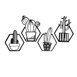 CHL Cactus Wall Art Hexagon Shape 4 Piece Wooden Wall Hanging for Home and Office Decorations-picture-20