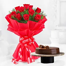 Chocolate Truffle Cake and Red Roses Bouquet-picture-41