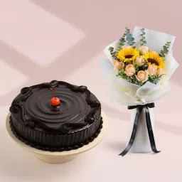 Chocolate Truffle Cake With Roses N Sunflowers-picture-11