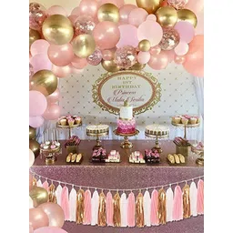 CHOCOZONE Pack Of 114 Gold & Pink Solid Birthday Decoration Balloons With Ribbons-picture-26
