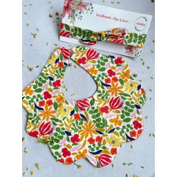 Choko Infant Girls Garden Printed Cotton Bib & Headband-picture-58