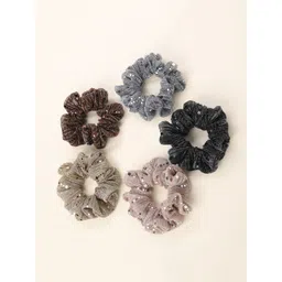 Choko Women Set of 5 Shimmer Scrunchies with Sequin Detailing Hairband-picture-31
