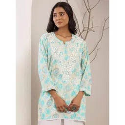 Chowkhat Women Floral Printed Round Neck Chikankari Pure Cotton Kurti-picture-17