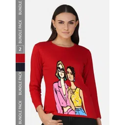 CHOZI Pack Of 2 Graphic Printed Round Neck Cotton T-shirt-picture-38