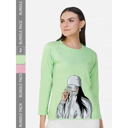 CHOZI Pack of 2 Printed Round Neck Cotton T-shirt-picture-29