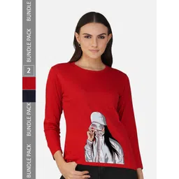 CHOZI Pack Of 2 Printed Round Neck Cotton T-shirt image 1