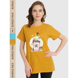 CHOZI Pack Of 2 Round Neck Graphic Printed Running Cotton T-shirt-picture-34