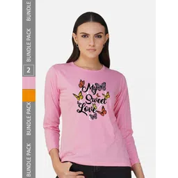 CHOZI Pack Of 2 Typographic Printed Round Neck Cotton T-shirt-picture-42