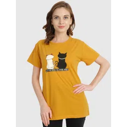CHOZI Women Mustard Yellow Printed Bio Finish T-shirt-picture-15