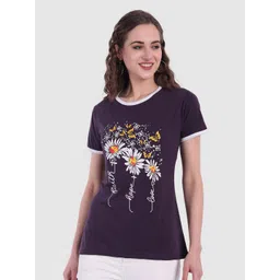 CHOZI Women Navy Blue Printed Bio Finish T-shirt-picture-20