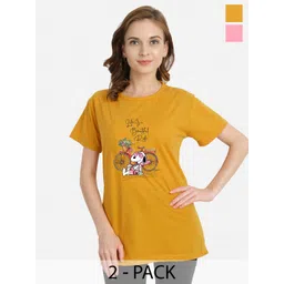 CHOZI Women Round Neck pack Of 2 Graphic Printed Cotton T-shirt-picture-34