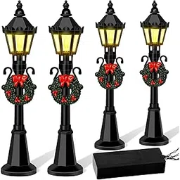 Christmas Mini Street Light Models, 4 Pcs Mini Street Lamp Dollhouse Streetlight Models, Miniature Christmas Village Pathway Lantern Post for DIY Micro Landscape Fairy Garden Accessories-picture-20