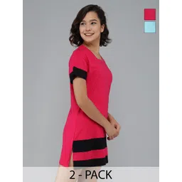 Christy World Colourbocked Printed Pack Of 2 Round Neck Cotton T-shirts-picture-22