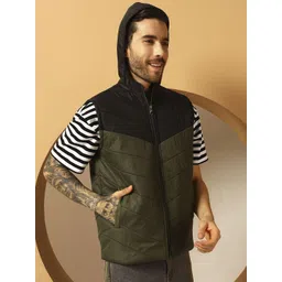 Christy World Men Hooded Colourblocked Gilet Jacket-picture-32
