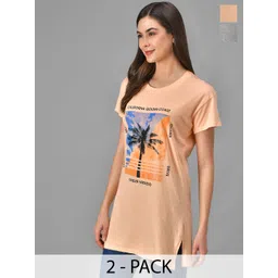 Christy World Pack Of 2 Printed Longline Lounge Tshirts-picture-35