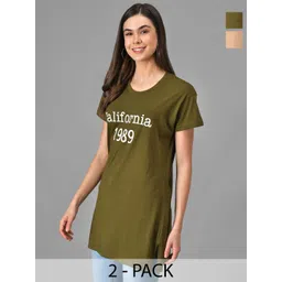 Christy World Pack Of 2 Printed Longline Lounge Tshirts-picture-37