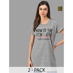 Christy World Pack Of 2 Printed Longline Lounge Tshirts-picture-38