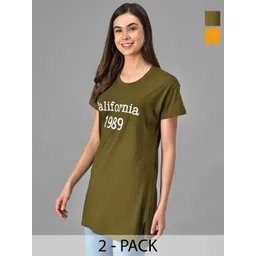 Christy World Pack Of 2 Printed Round Neck Long Lounge T-Shirts-picture-36