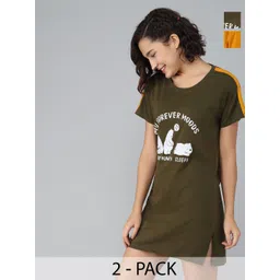 Christy World Pack Of 2 Printed T-shirt Nightdress-picture-40